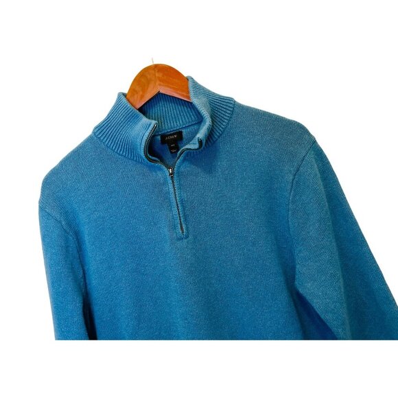 J.CREW 1/4 Zip Pullover Knitted Cotton Cashmere Light Blue Sweater Size Med/Tall - Picture 2 of 7